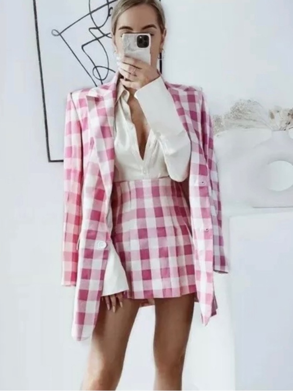 Zara Gingham Blazer + Skort Set